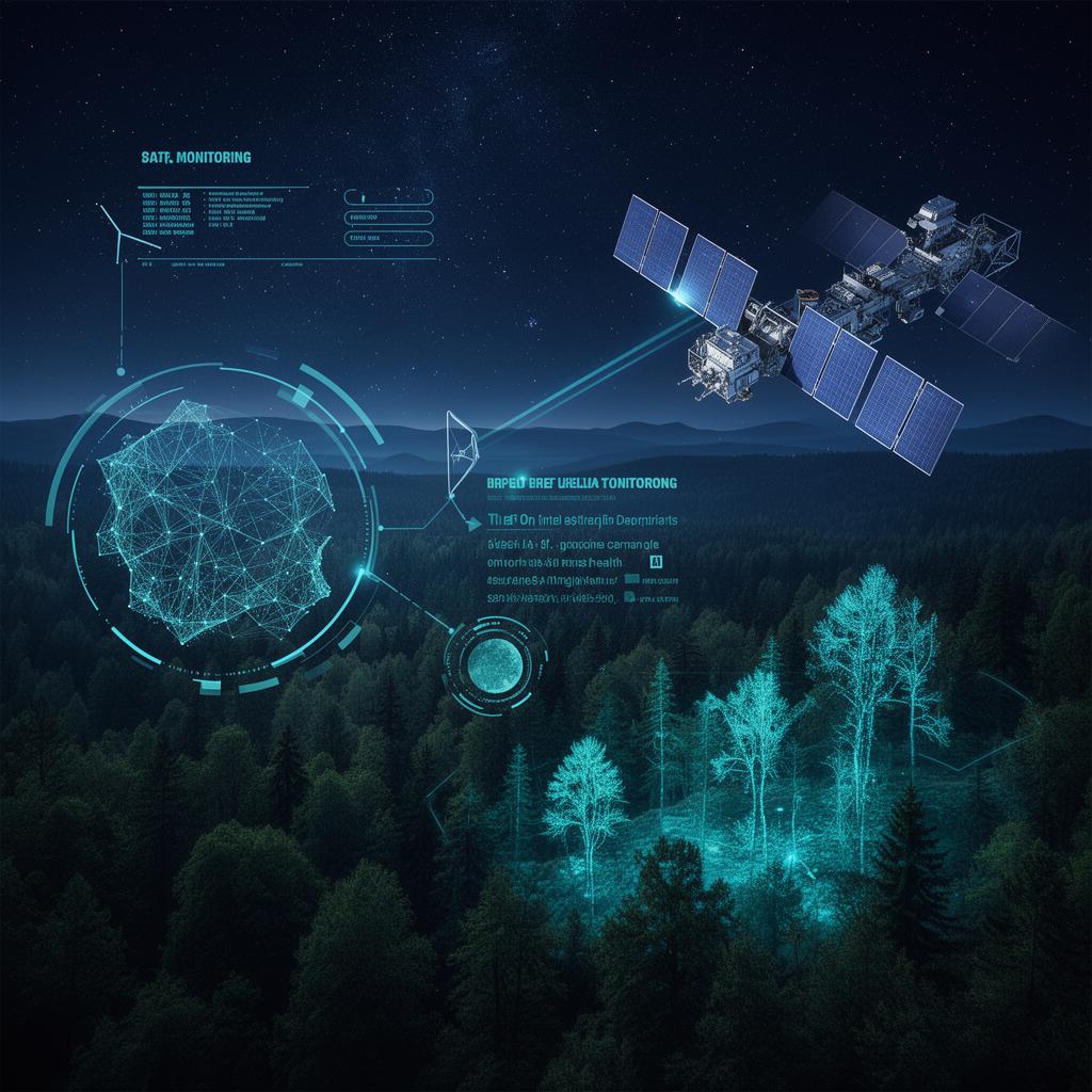 Forêt observée depuis l'espace avec monitoring de la santé des écosystèmes