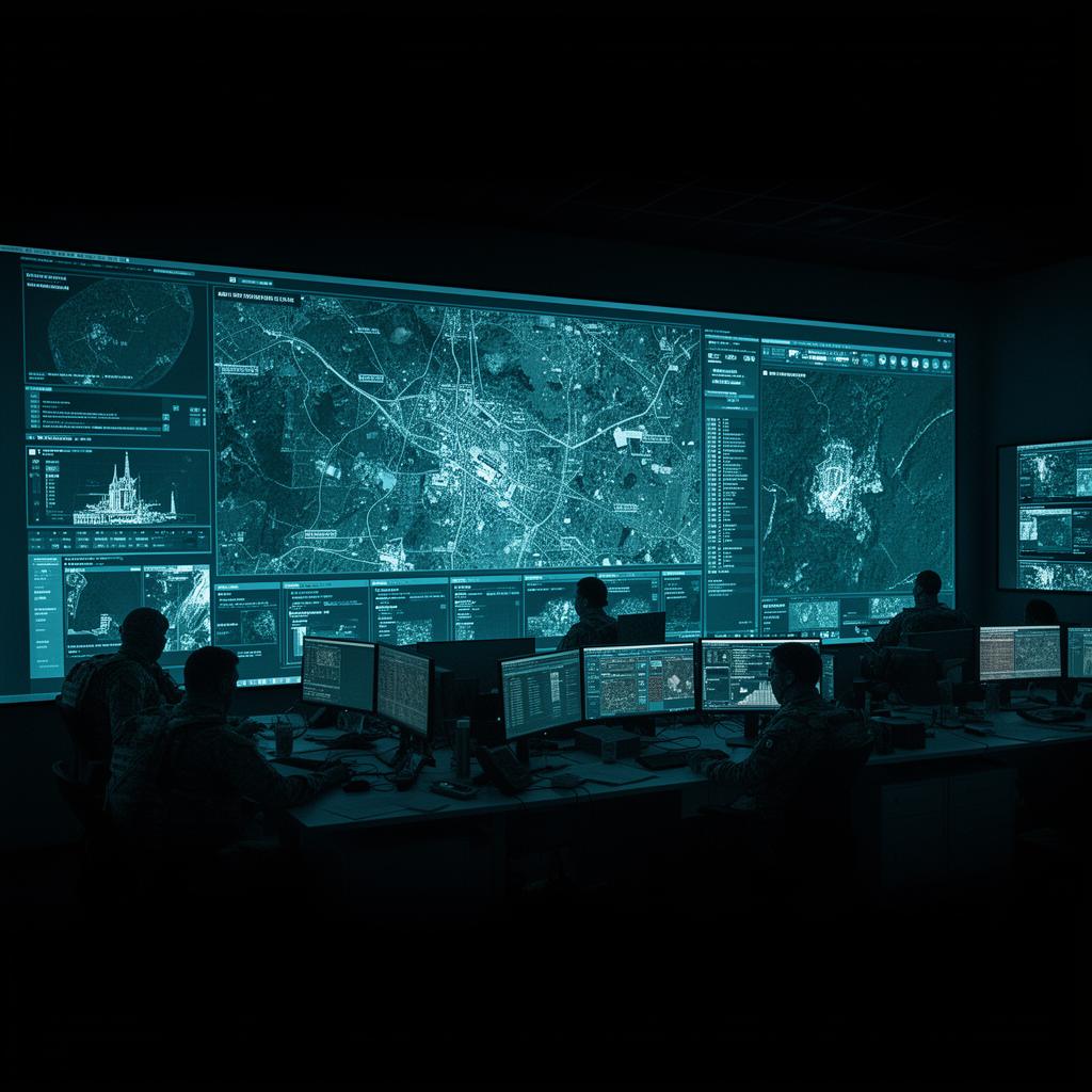 Centre de coordination de crise avec cartographie temps réel issue d'imagerie satellitaire