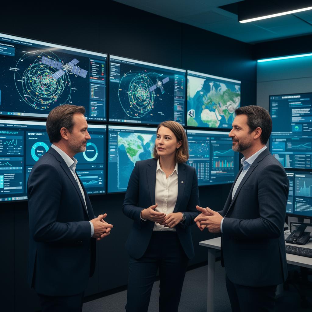 Professionnels de l'industrie spatiale collaborant autour de données européennes